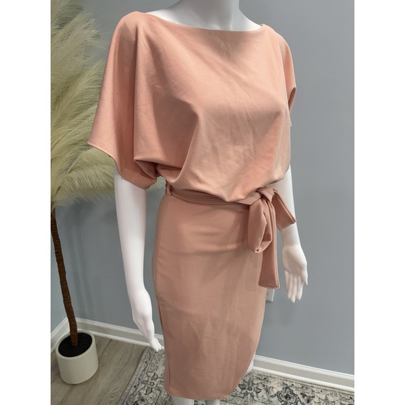 PrettyLittleThing Blush Pink Tie Waist Midi Dress Size 6 NWT Going Out - Picture 4 of 11